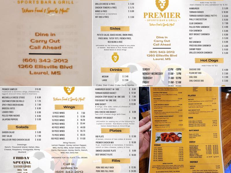 Premier Sports Bar & Grill Menu