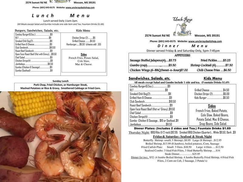 Uncle Ray's Menu