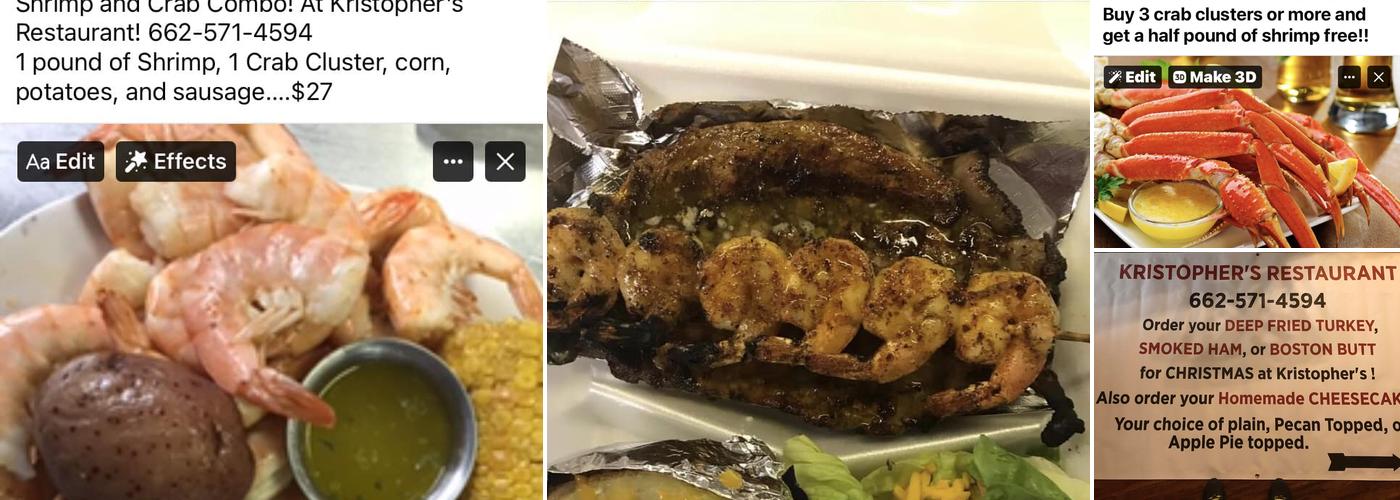 Kristopher's Restaurant Seafood and more Menu