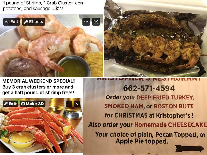 Kristopher's Restaurant Seafood and more Menu