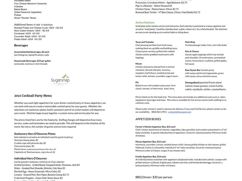 Sugarsnap Catering Menu