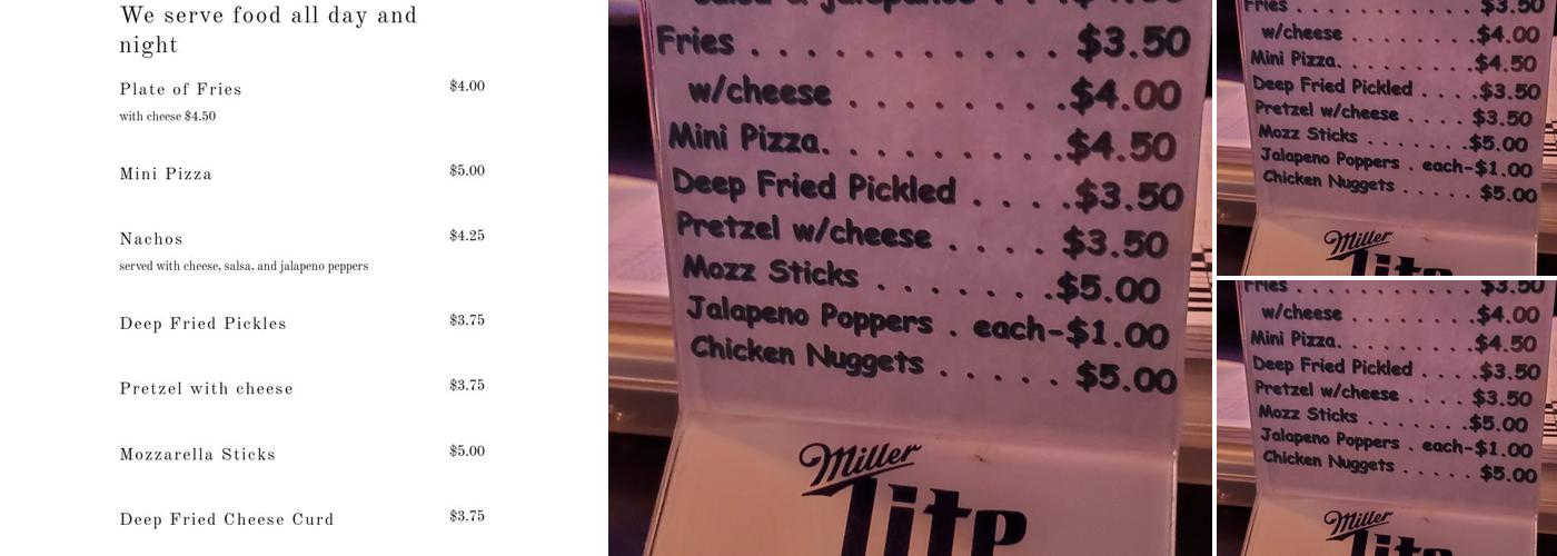 Stocious Sports Pub Menu