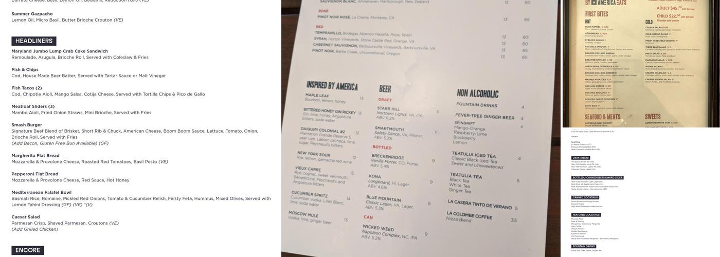 Ovations Restaurant Menu