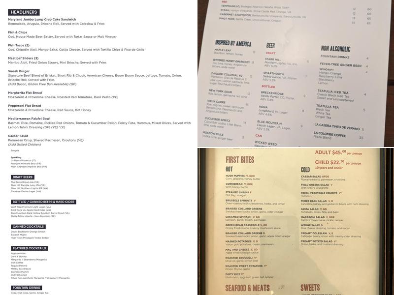 Ovations Restaurant Menu