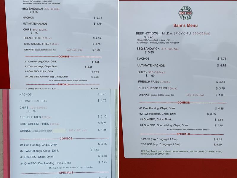 Sam's Hot Dogs Menu