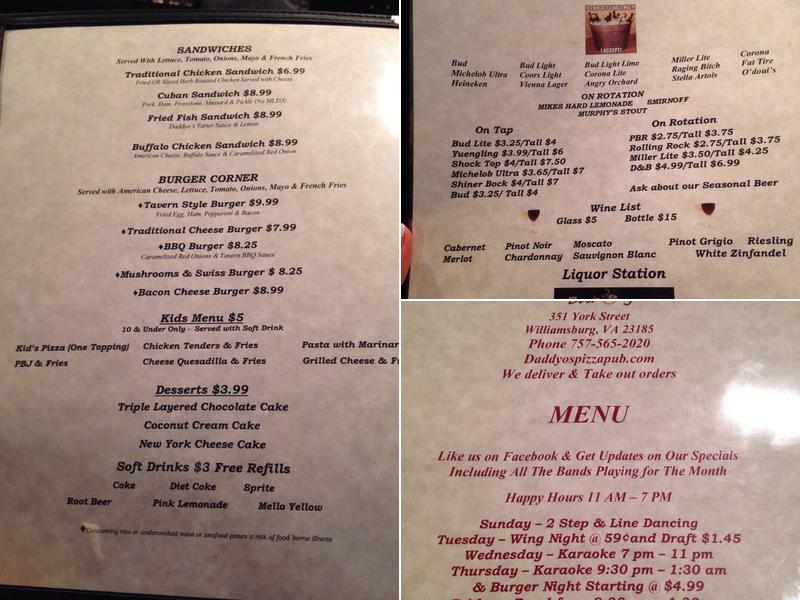 Daddyo's at Bourbon Street Bar & Grill Menu