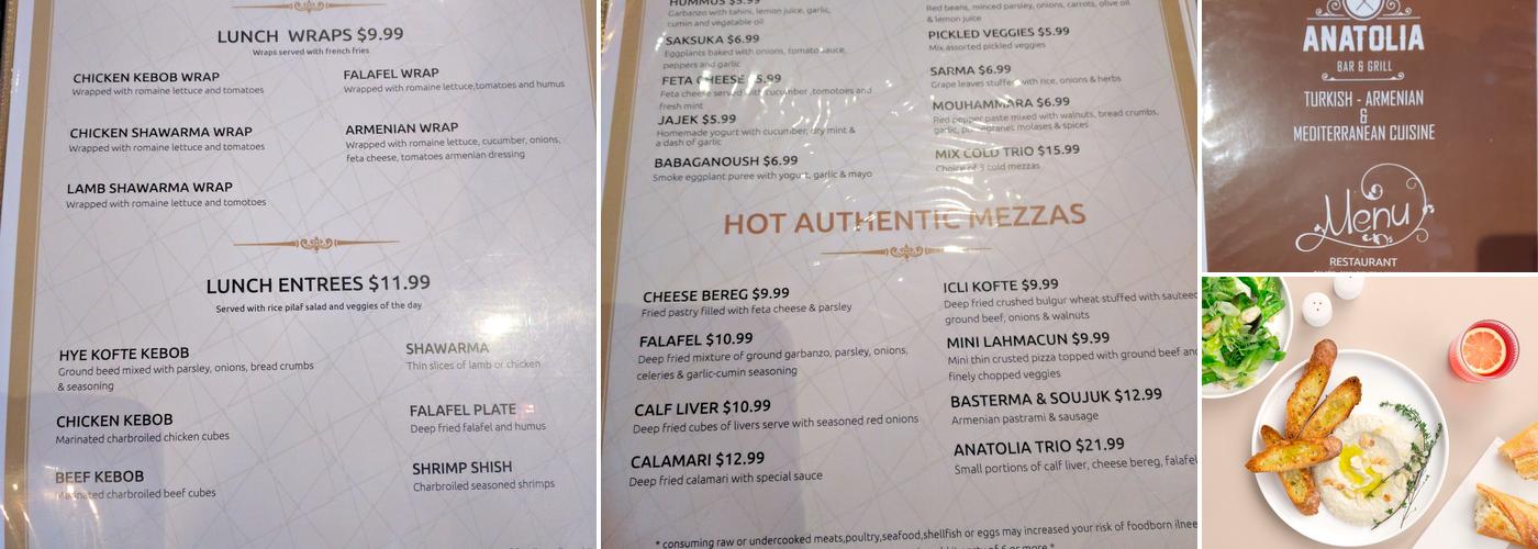 Anatolia bar & grill Menu