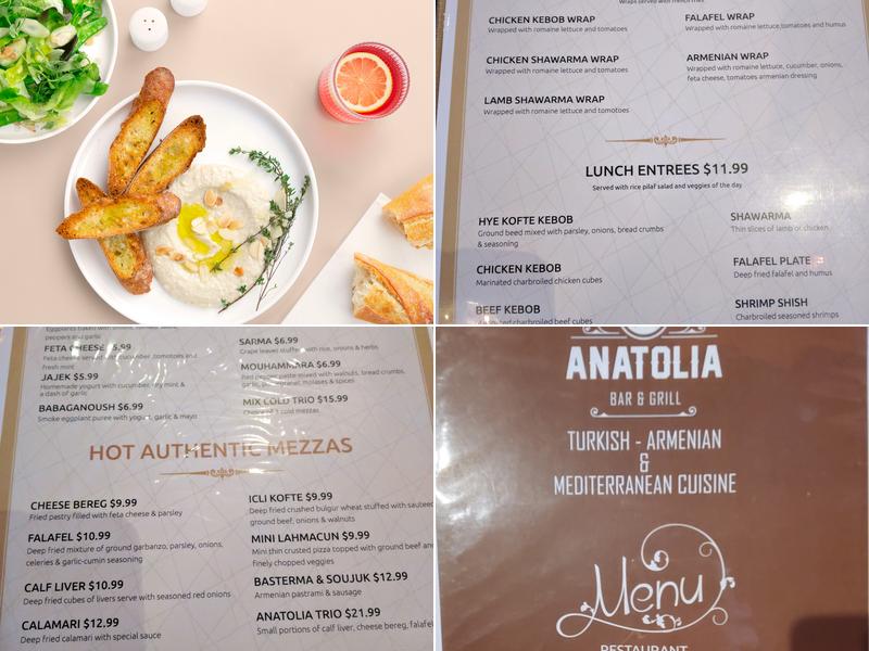 Anatolia bar & grill Menu