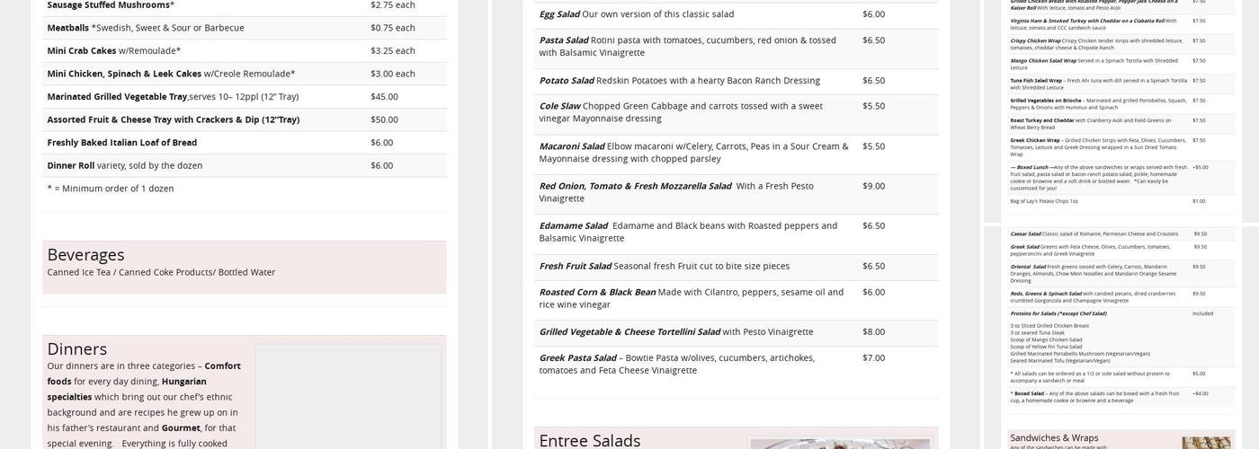 Custom Culinary Connections Menu