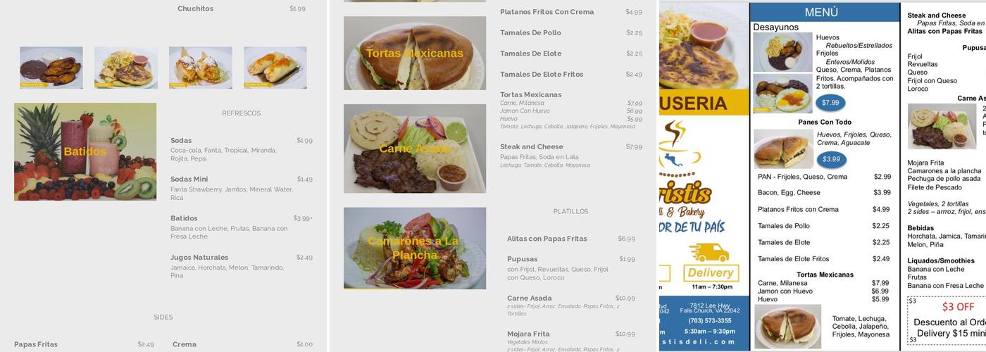 Cristis Deli & Bakery Menu