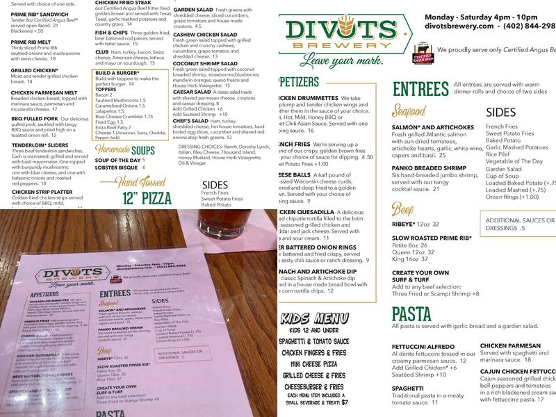 Divots Brewery Taproom Menu