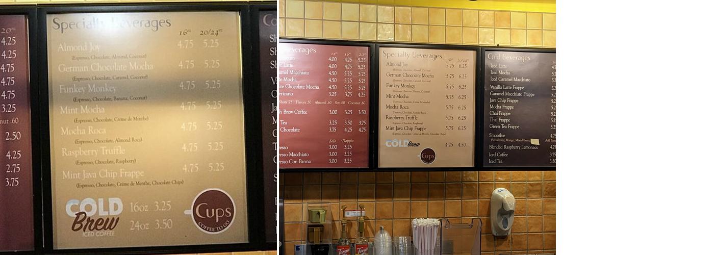 Cups Coffee to Go Menu