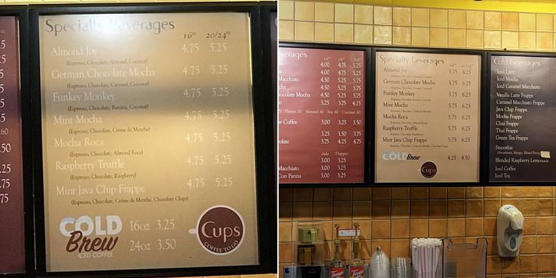 Cups Coffee to Go Menu