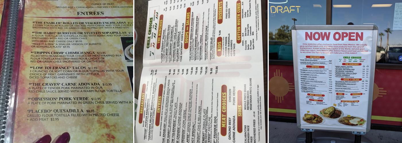 Chile Addiction Menu