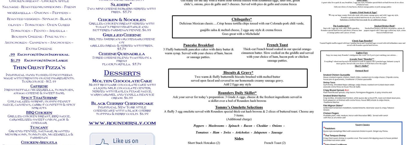 Rounders Bicentennial Menu