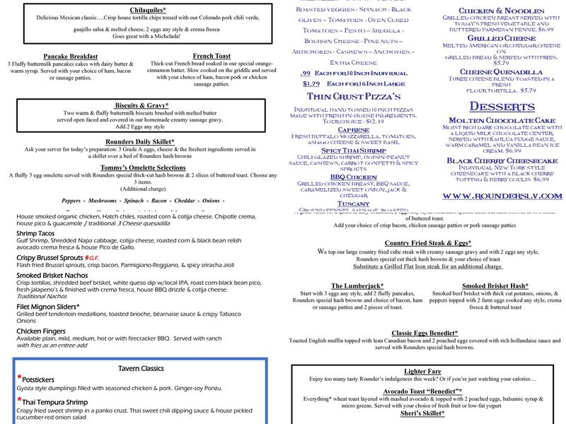 Rounders Bicentennial Menu