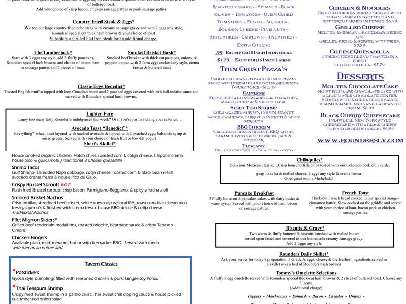 Rounders Bicentennial Menu