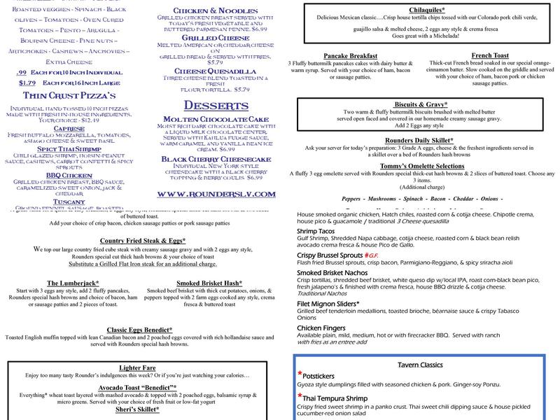 Rounders Bicentennial Menu