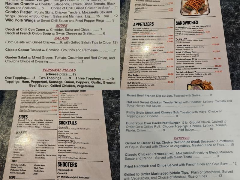 backstreet bar and grill Menu