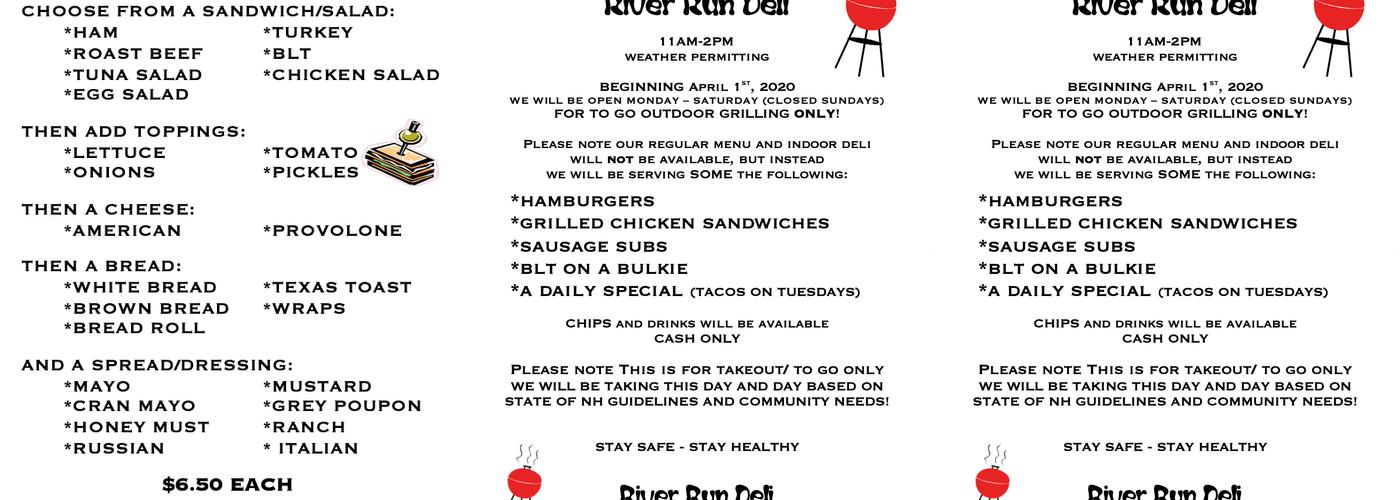 River Run Kayak Menu