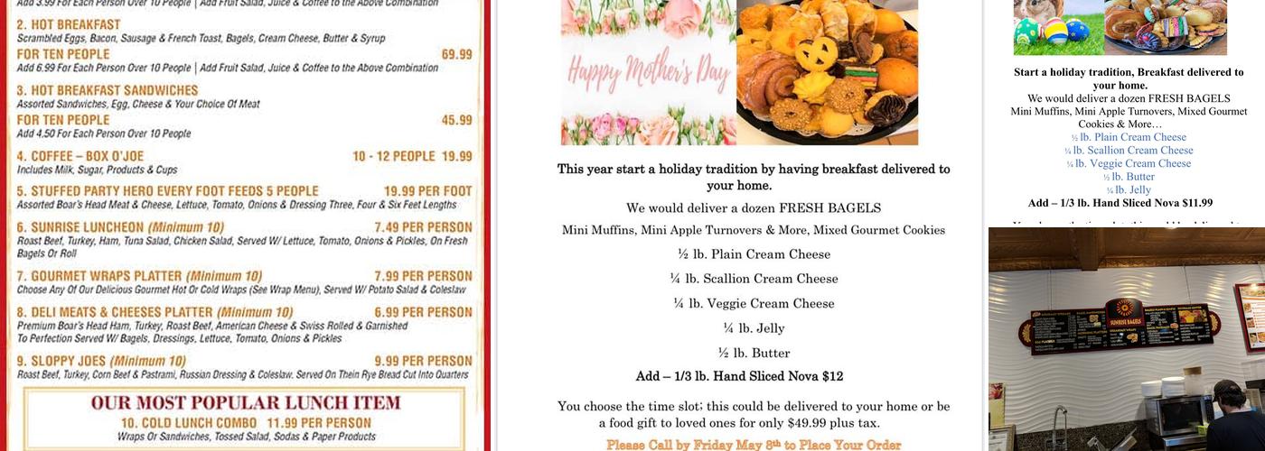 Sunrise Bagels Menu
