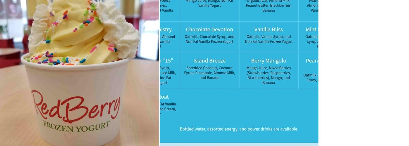 RedBerry Frozen Yogurt and Smoothie Bar Menu
