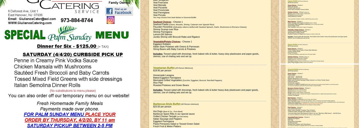 Giuliano's Catering Service Menu
