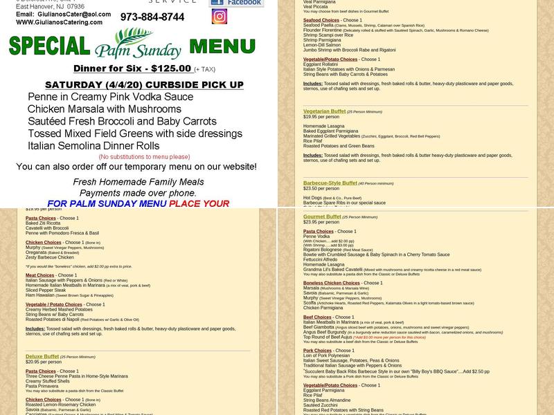 Giuliano's Catering Service Menu