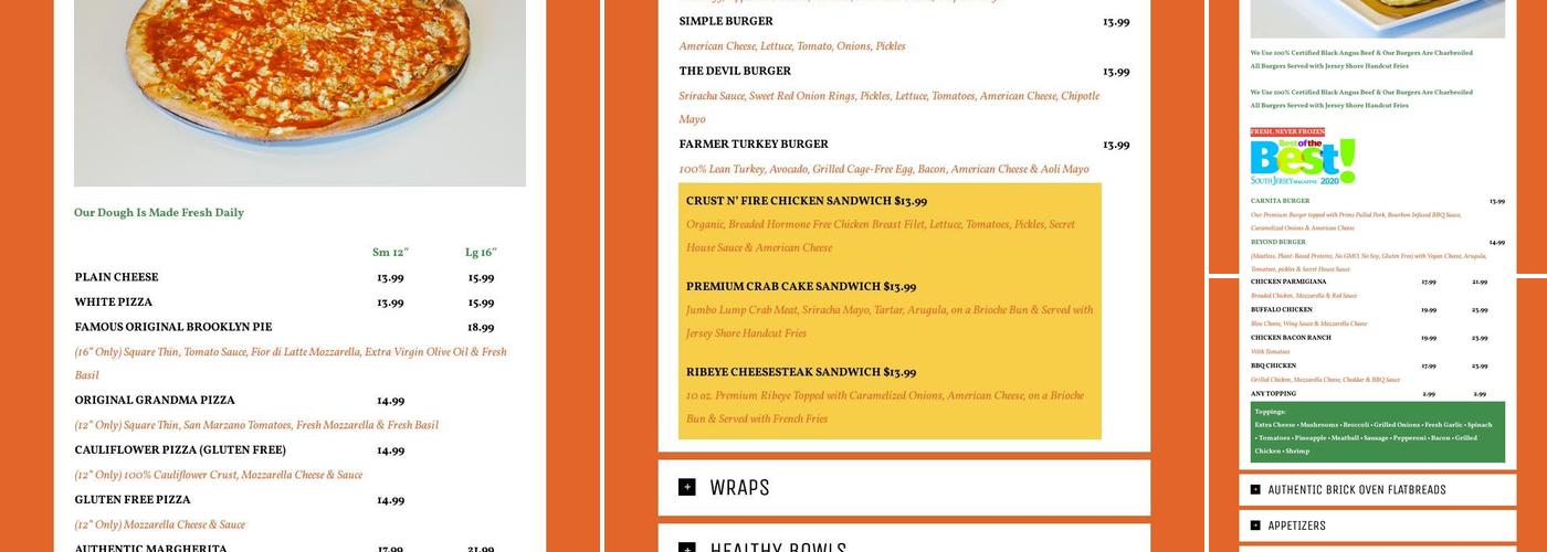 Crust N Fire Menu
