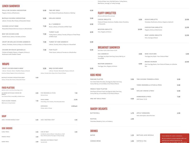 Sam's luncheonette Menu