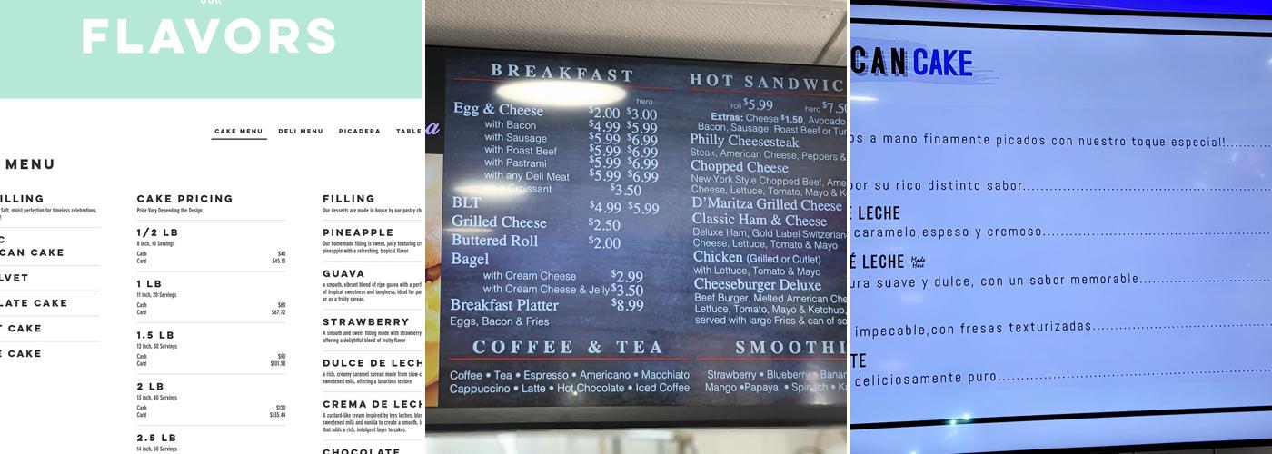 D’Maritza's Cake Menu