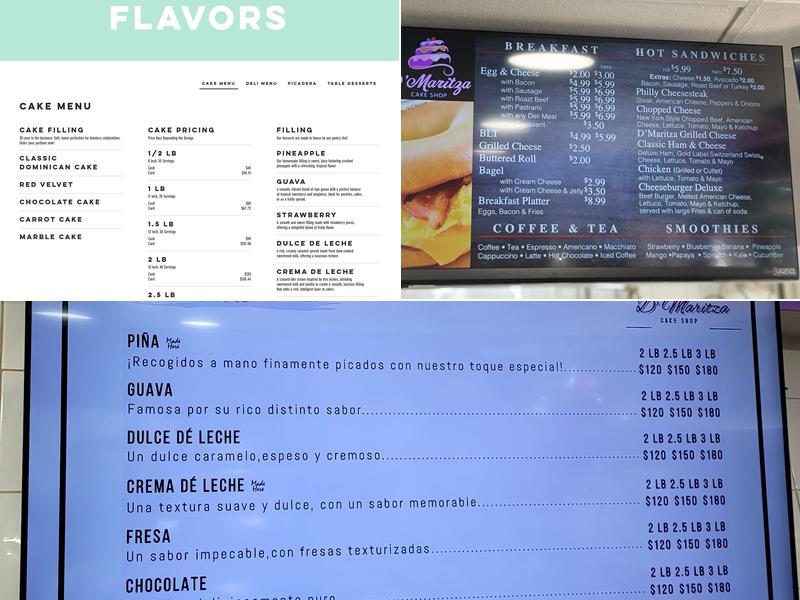 D’Maritza's Cake Menu