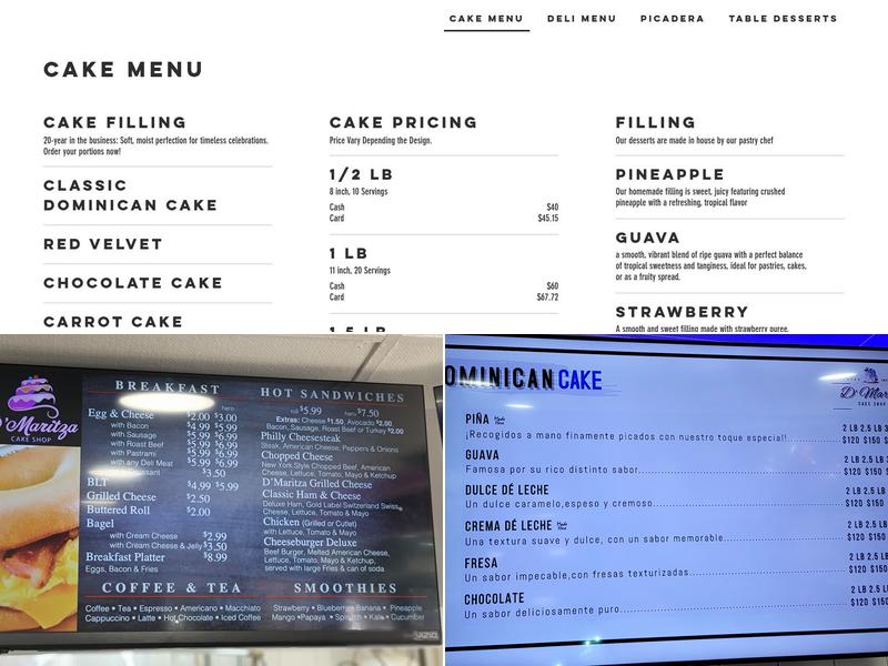 D’Maritza's Cake Menu