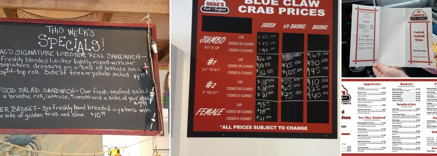 Shag's Crab & Seafood Menu