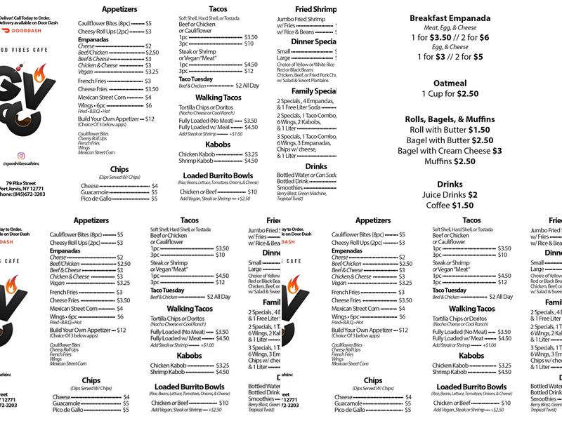 Good Vibes Cafe Menu