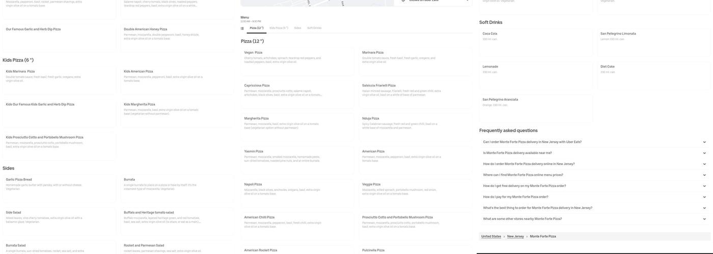 Monte Forte Pizza Menu