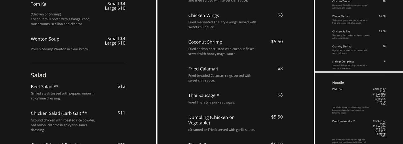 Thai Fusion Kitchen Menu