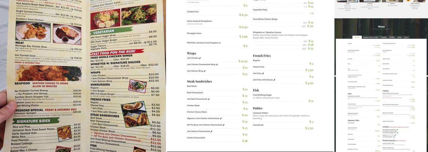 Reggae Reggae Vibes Menu