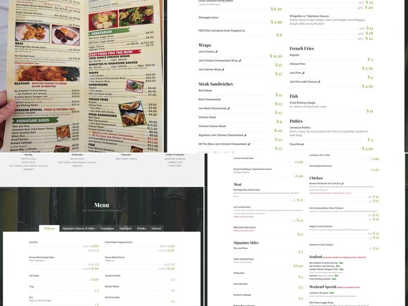 Reggae Reggae Vibes Menu