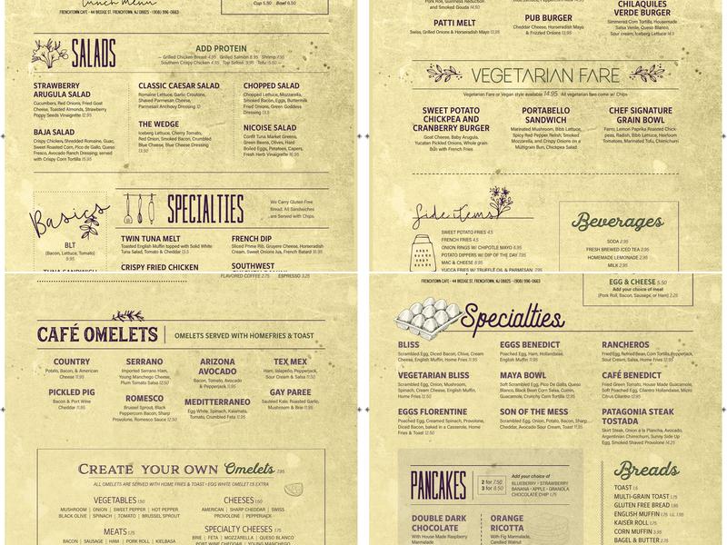 Frenchtown Cafe Menu