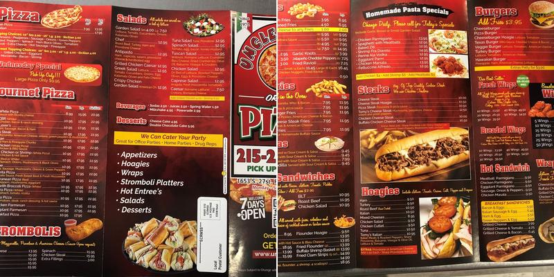 Uncle Tomy's Original Pizza Menu