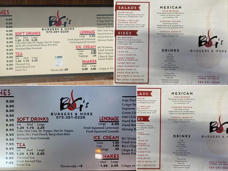 BG's Burgers & More Menu