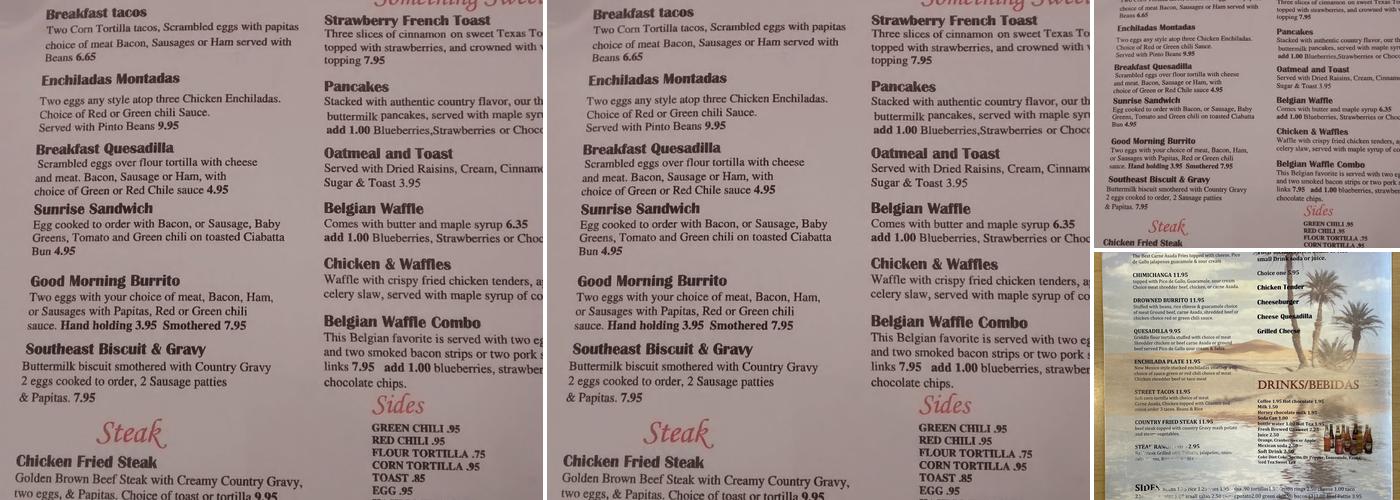 Oasis Cafe Menu