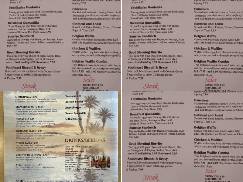 Oasis Cafe Menu