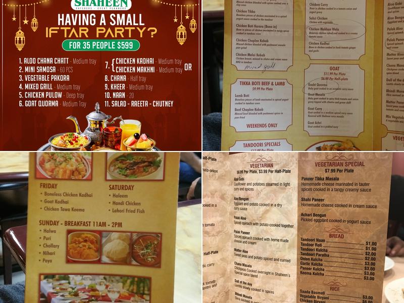 Shaheen Restaurant Menu