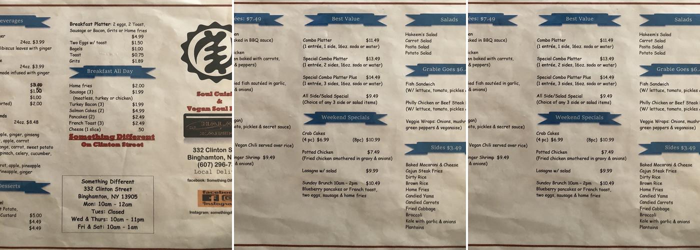 Something Different Menu