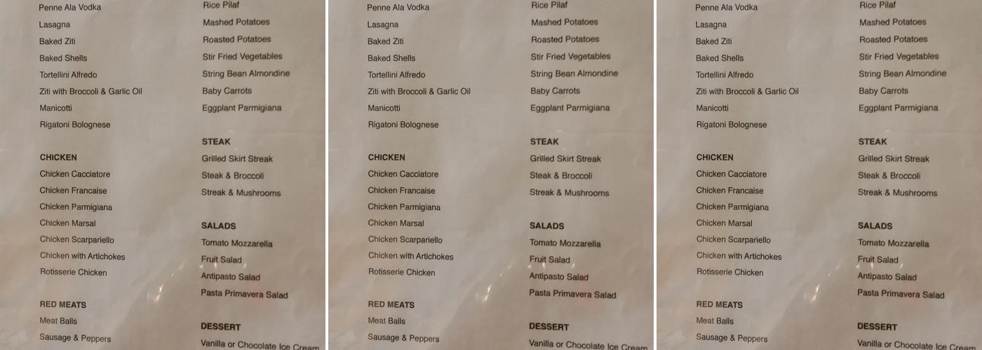 Villa Marcello Menu