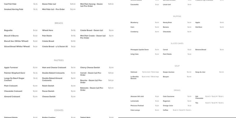 La Baguette Shop Menu