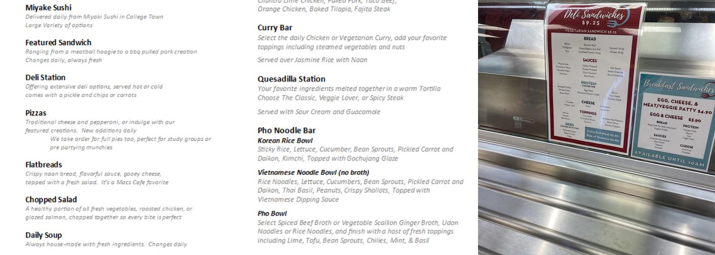 Mac's Cafe Menu