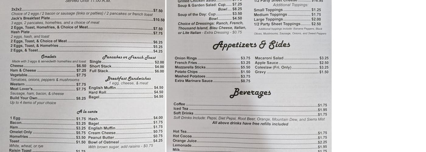 Jack's Kitchen Rushville Menu